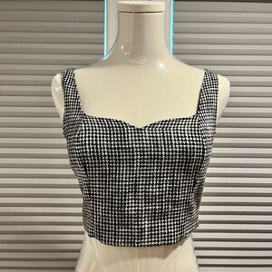 NWT Abercrombie Black and White Houndstooth Tweed Top